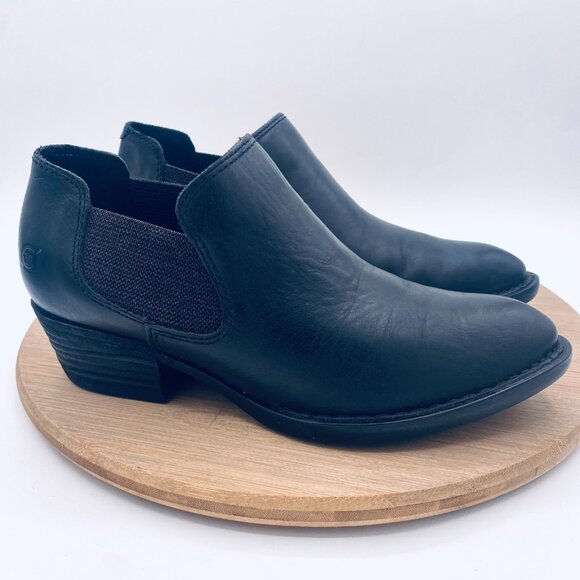 Born Boots Womens 7 Black Leather Pull On Ankle Western Minimalist - Picture 1 of 11